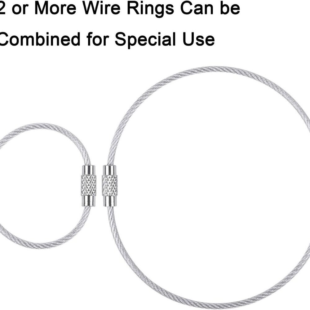Keychain, 4.3 Inch/6.3 Inch Stainless Steel Wire Rings Cable Keyring Loop for Lu - Picture 3 of 7